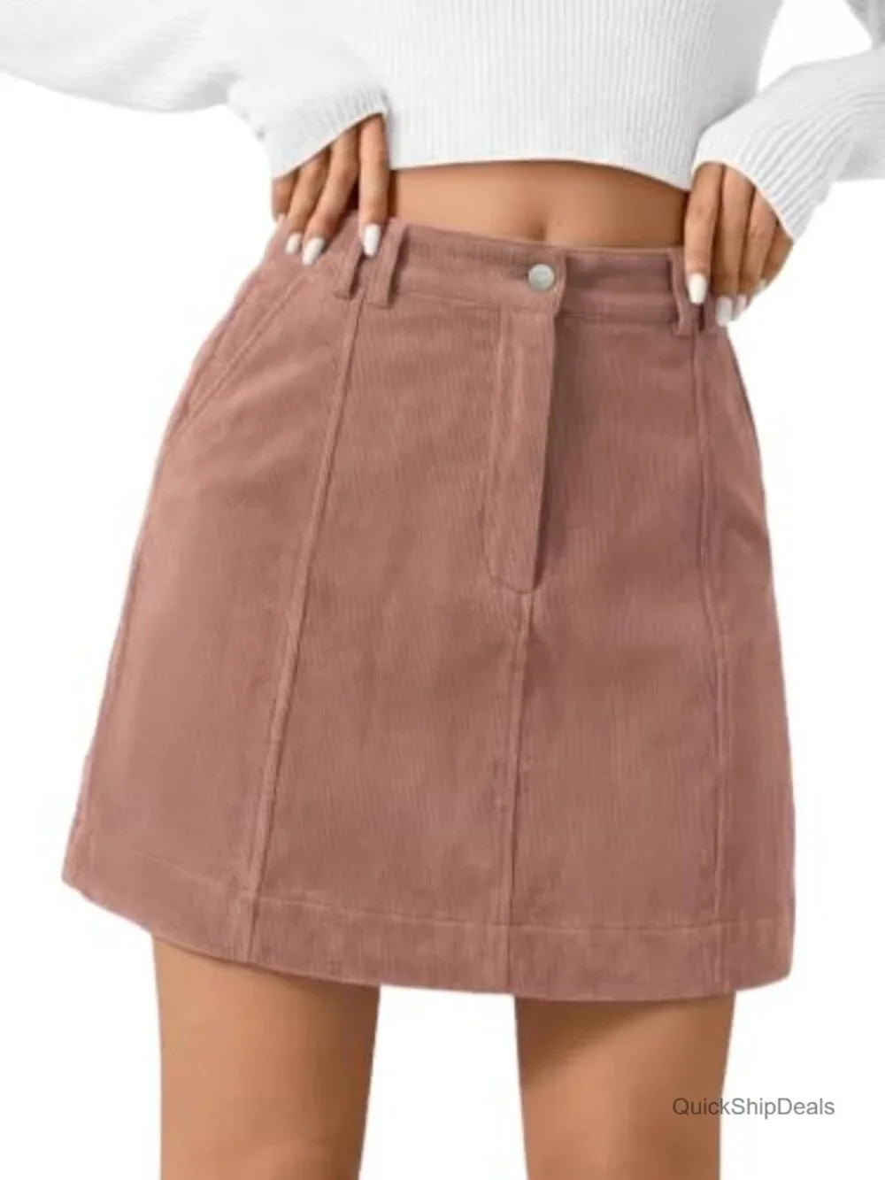 Women's Corduroy Mini Skirt High Waisted A-Line Vintage with Pockets